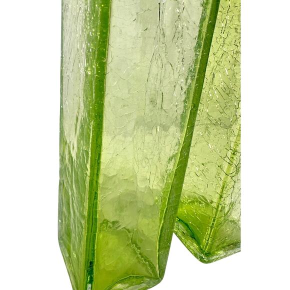 Art Glass MCM Vibrant Green Vintage Crackle Finish Rectangular 10" Vases-Pair! - Picture 3 of 9